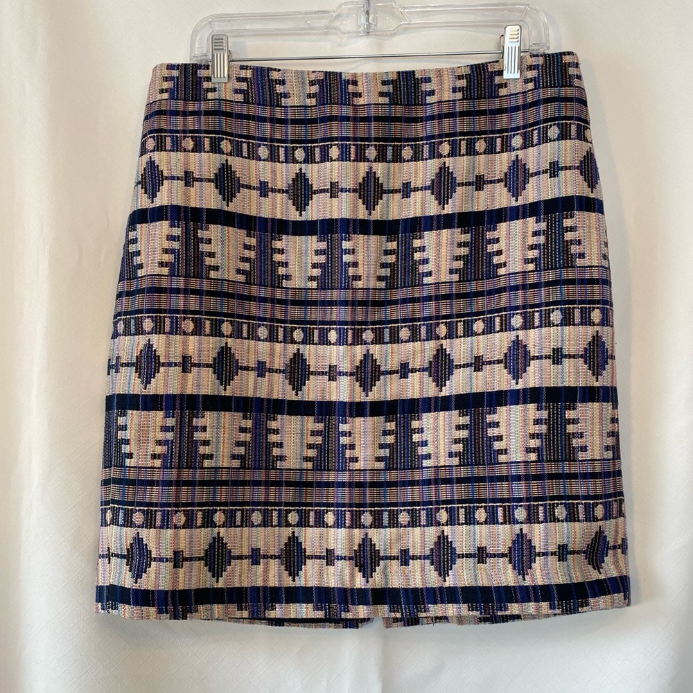 Ann Taylor Womens Aztec Tapestry Woven Cotton Knee Length Lined Pencil Skirt 12P
